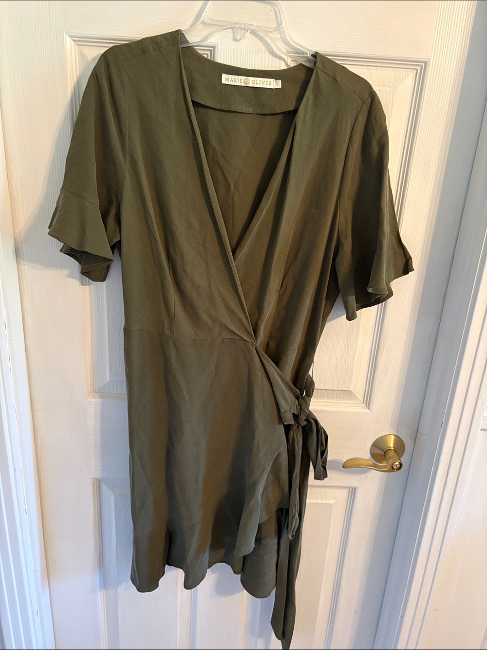 Marie Oliver Army Green Wrap Dress with Side Tie